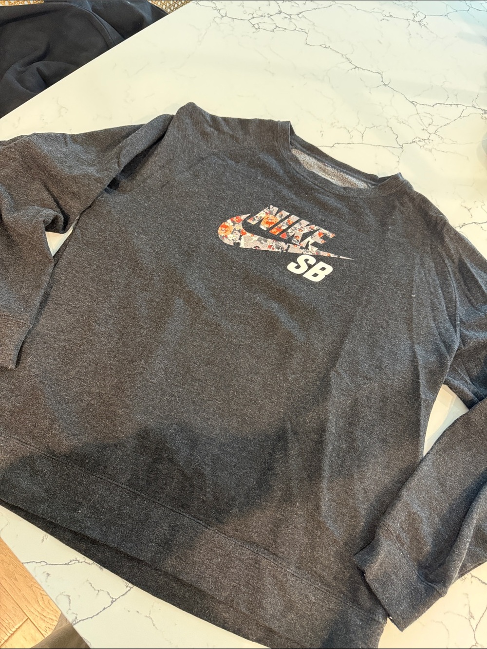 Nike Charcoal Crewneck Sweatshirt with Floral Swoosh
